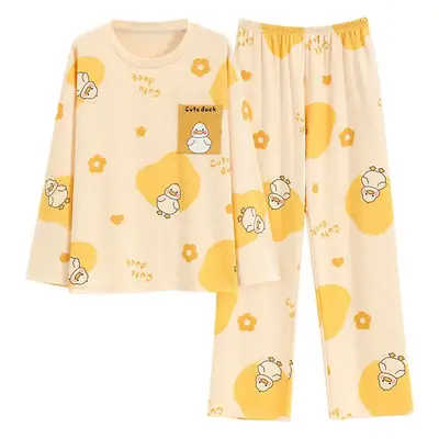 Women Cotton Pajamas with Chest Pads, Long Sleeve Casual Set