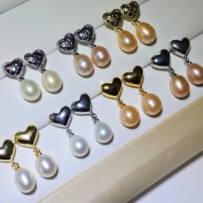 925 Silver Heart Pearl Earrings Vintage Love Style