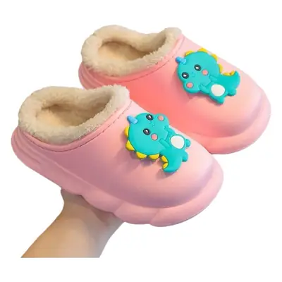 Cute children's waterproof cotton slippers dinosaur cartoon winter fleece-lined warm baby indoor non-slip cotton slippers boys and girls