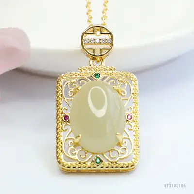 Guan Yu Jade Pendant Necklace Clear Water Square Design
