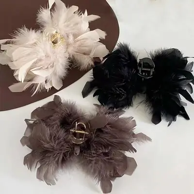 White Feather Hair Clip for Girls Large Size