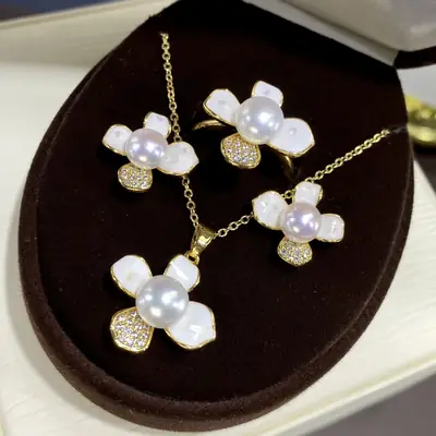 2025 Pearl Flower Set for Women Gold Plated
