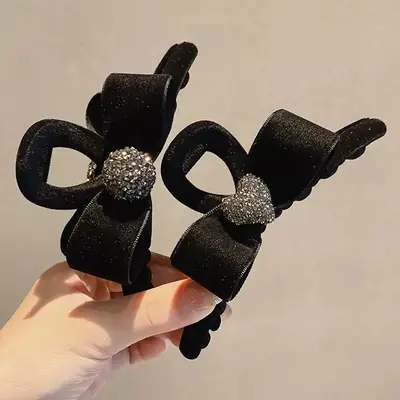 Black Sparkly Hair Grabber Bow for Women