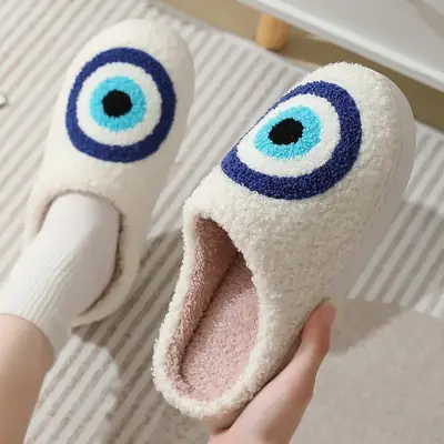 New Winter Cotton Slippers for Home Comfort, Devil's Eyes, Men's and Women's Couples, Thick-Soled Warm Indoor Slippers Wholesale