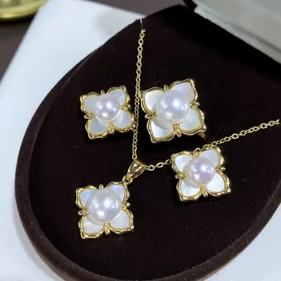 2025 Pearl Flower Earrings Set for Women S925 Gold