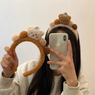 Cute Bear Plush Headband for Girls Autumn Winter