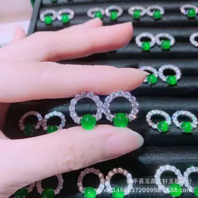 Silver Plated Green Agate Earrings for Women