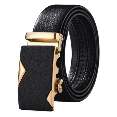 Men's Black Leather Belt with Silver Buckle