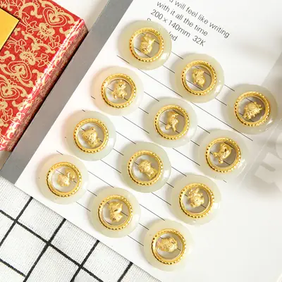 Zodiac Gold Inlay Jade Pendant for Kids