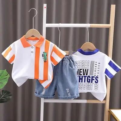 New Arrival Boys Cotton T-Shirt Shorts Set Blue White