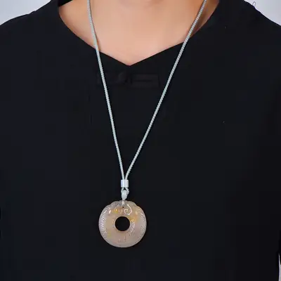 Golden Jade Two Beasts Pendant for Men Women