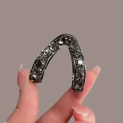 High Gloss Half Ball Hairpin with Large Rhinestone V-Shape