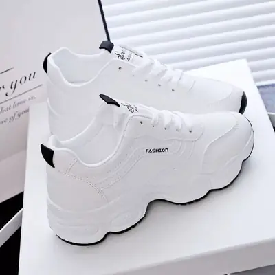 Women White Korean-style Leather Sneakers 2023