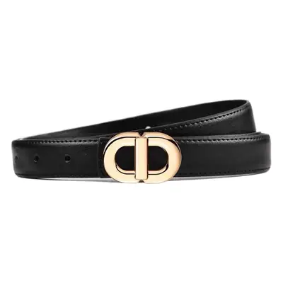 Women's Black Genuine Leather Belt with Gold Logo