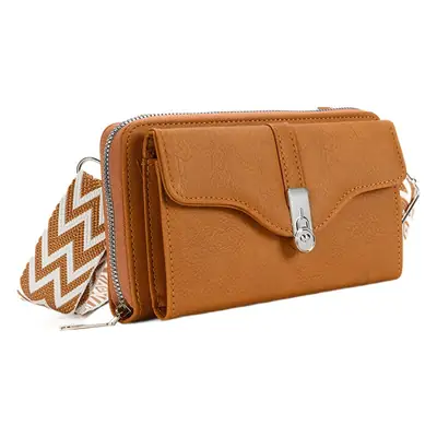 Women's Shoulder Messenger Bag Beige with Patterned Strap