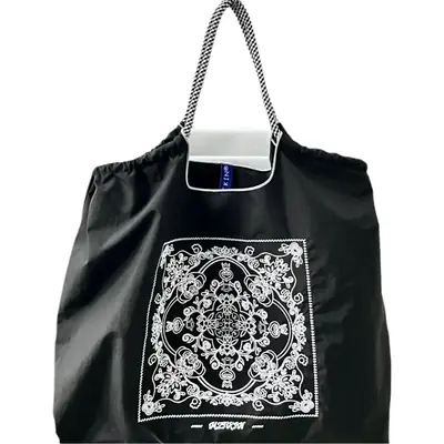Black Embroidered Nylon Handbag Large Capacity