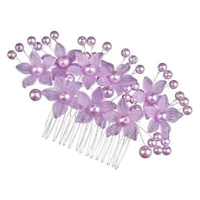 Purple Crystal Floral Hair Comb for Bridal Wedding