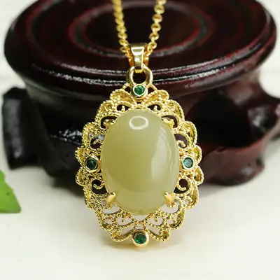 Aiyu Natural Hetian Jade Pendant Necklace Clear Water Material
