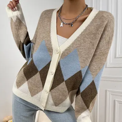 2025 V-Neck Knit Viscose Diamond Spalung Vest