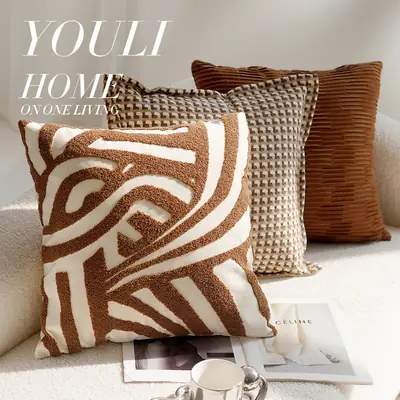 Cream Knotted Pillowcase Sofa Decor Brown Cushion