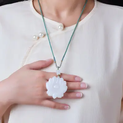 Golden Jade Lotus Pendant Necklace for Women