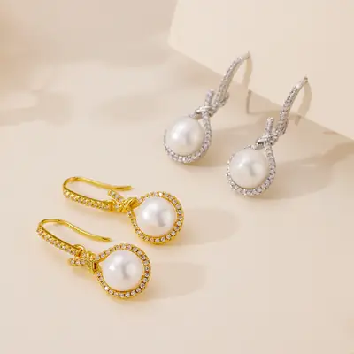 Pearl Drop Earrings for Women, Gold Plated, Drop Shaped
