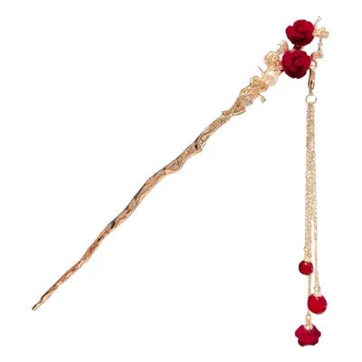 Red Camellia Hairpin for Women Autumn Winter Hanfu Style