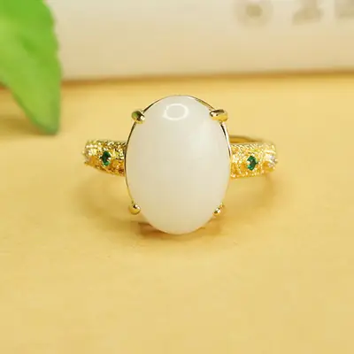 Aiyu Jade Ring with Pigeon Egg Design Gold Plated