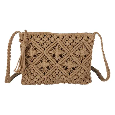 White Cotton Crossbody Bag with Tassels for Women