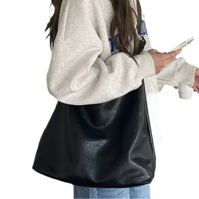 Large Capacity Leather Shoulder Bag for Women Brown