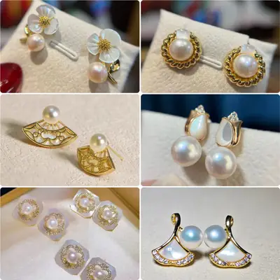S925 Sterling Silver Plum Blossom Tulip Pearl Earrings