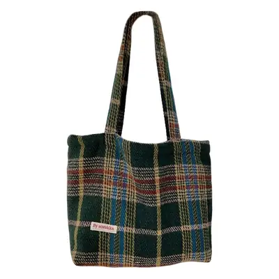 Textured Woolen Plaid Commuter Tote Bag Women