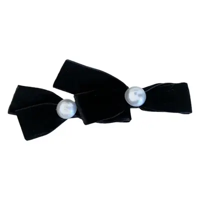 Black Velvet Pearl Bow Hairpin for Women
