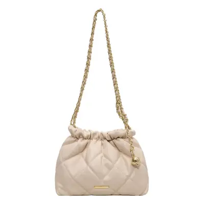 Women Rhombus Chain Shoulder Bag Beige Gold Chain