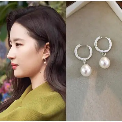 Silver Pearl Earrings for Women S925 Plain Silver
