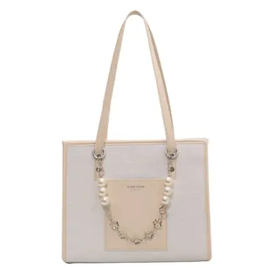 Pearl Chain Shoulder Bag for Women with Pearl Embroidery