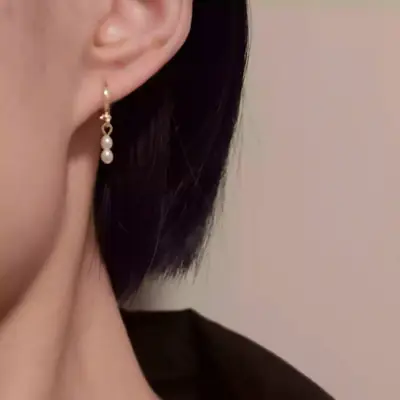 Women French Pearl Ear Buckle Earrings Copper Plated 14k Gold
