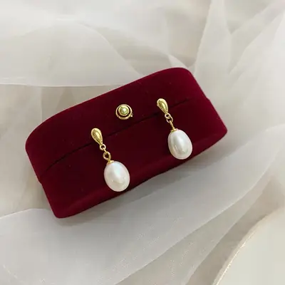 Natural Freshwater Pearl Earrings 925 Silver Sweet Elegant