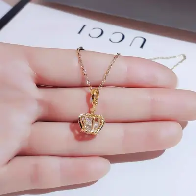 Gold Crown Zircon Necklace for Women