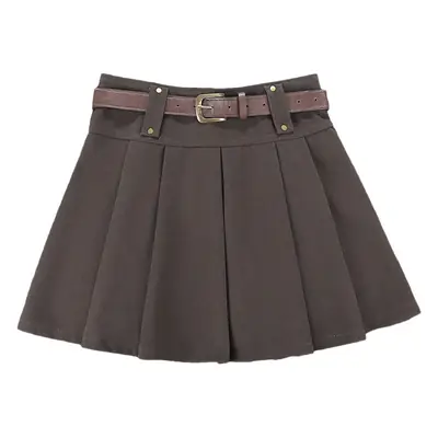 Maillard Woolen Pleated Skirt with Belt