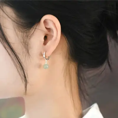 Natural Hetian Jade Earrings Women 925 Silver Drum Beads