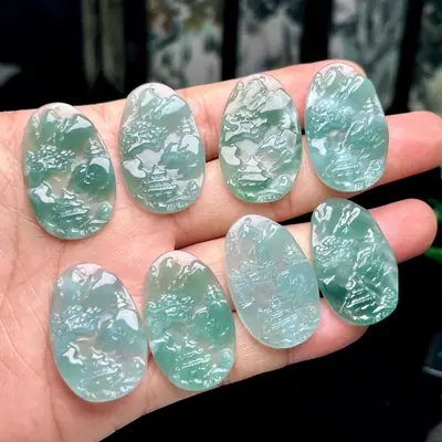 Natural Jade A-Grade Pendant Ice Bottom Green Landscape