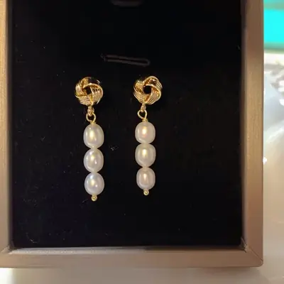 French Knot Pearl Earrings for Women