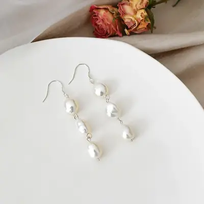 Natural Baroque Pearl Earrings Women's 925 Silver