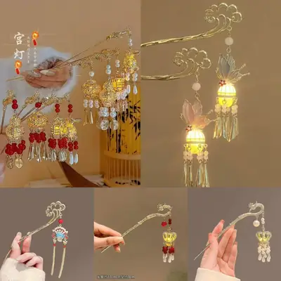 Ancient Hanfu Hairpin with Tassel Lamp Design