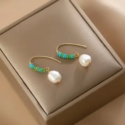 Natural Pearl Earrings with Gold Plated Wire