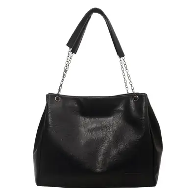 Black Leather Chain Shoulder Bag for Women