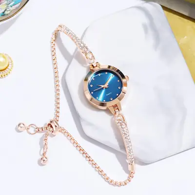 Elegant Rose Gold Women's Bracelet Watch with Crystal Drop