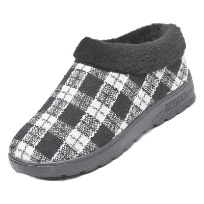 Winter Fleece Slipper Women Black Plaid Non-Slip