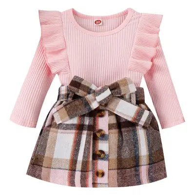 Baoxi Girls Pink Striped Long Sleeve Top with Belt